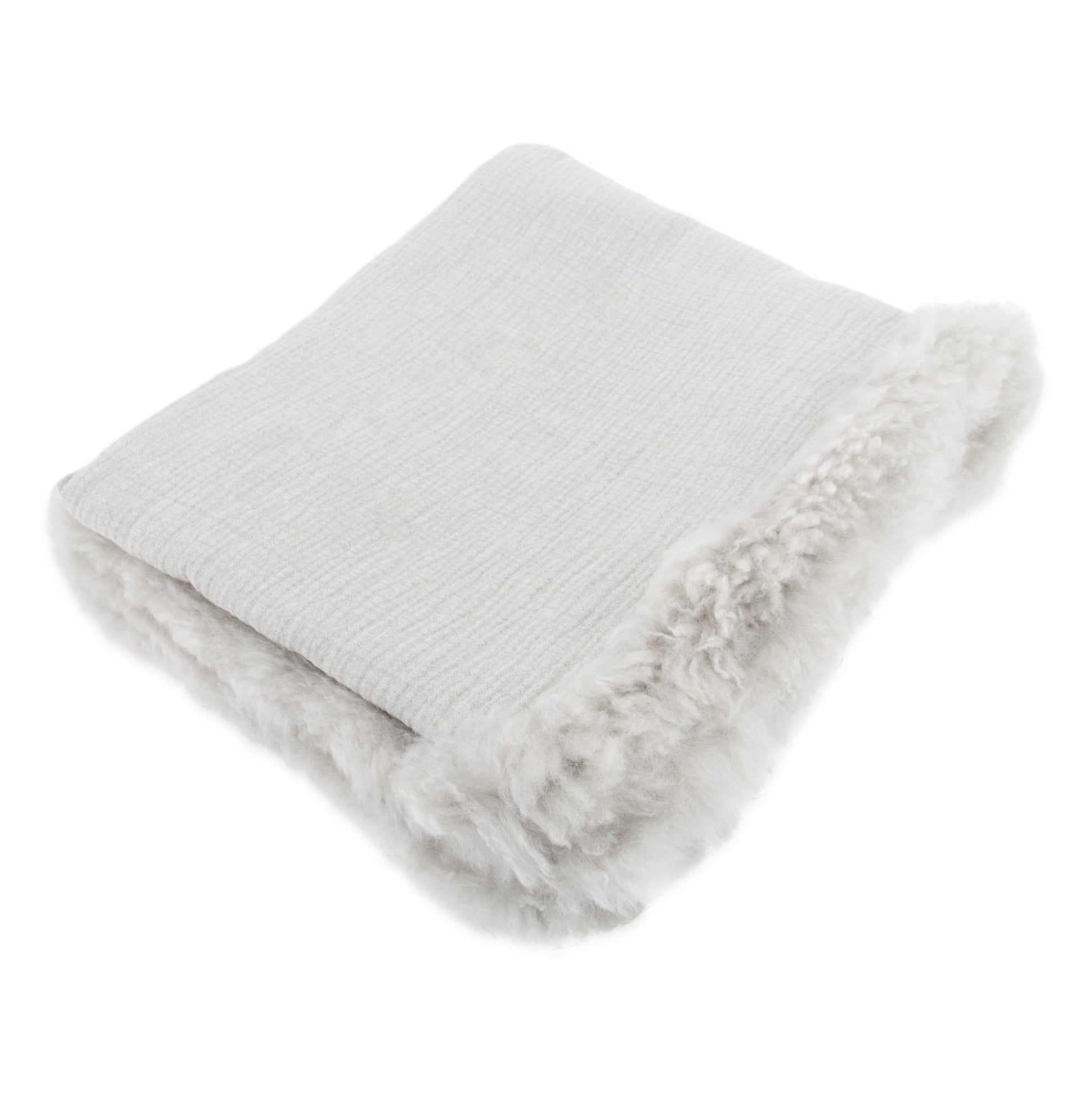 Grey Linen Blanket Sheepskin Trim 140 x 180cm - CasaFenix