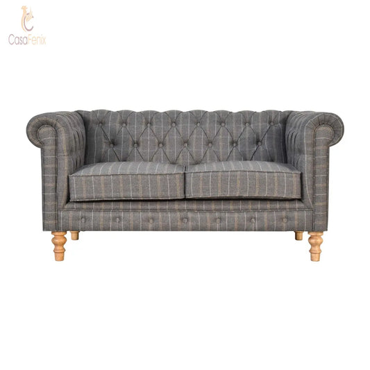 Pewter Tweed Chesterfield 2 Seater Button Back Upholstered Sofa - CasaFenix