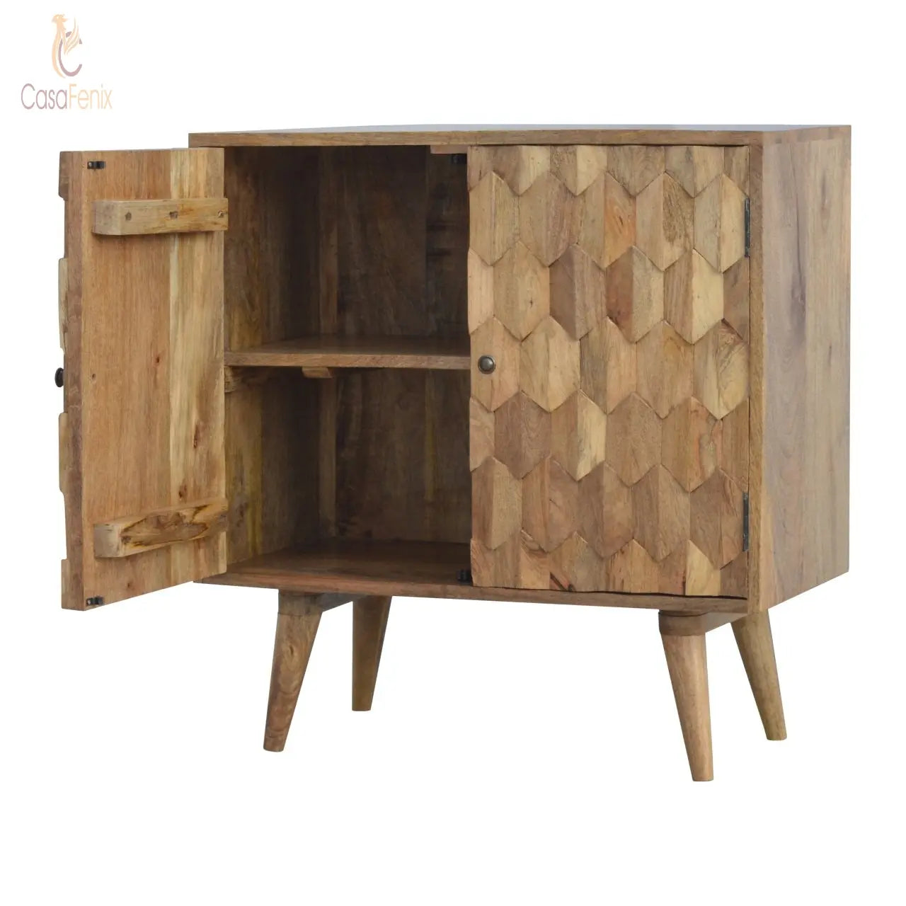 Pineapple Carved 3 Door Nordin Oak-ish Cabinet - CasaFenix