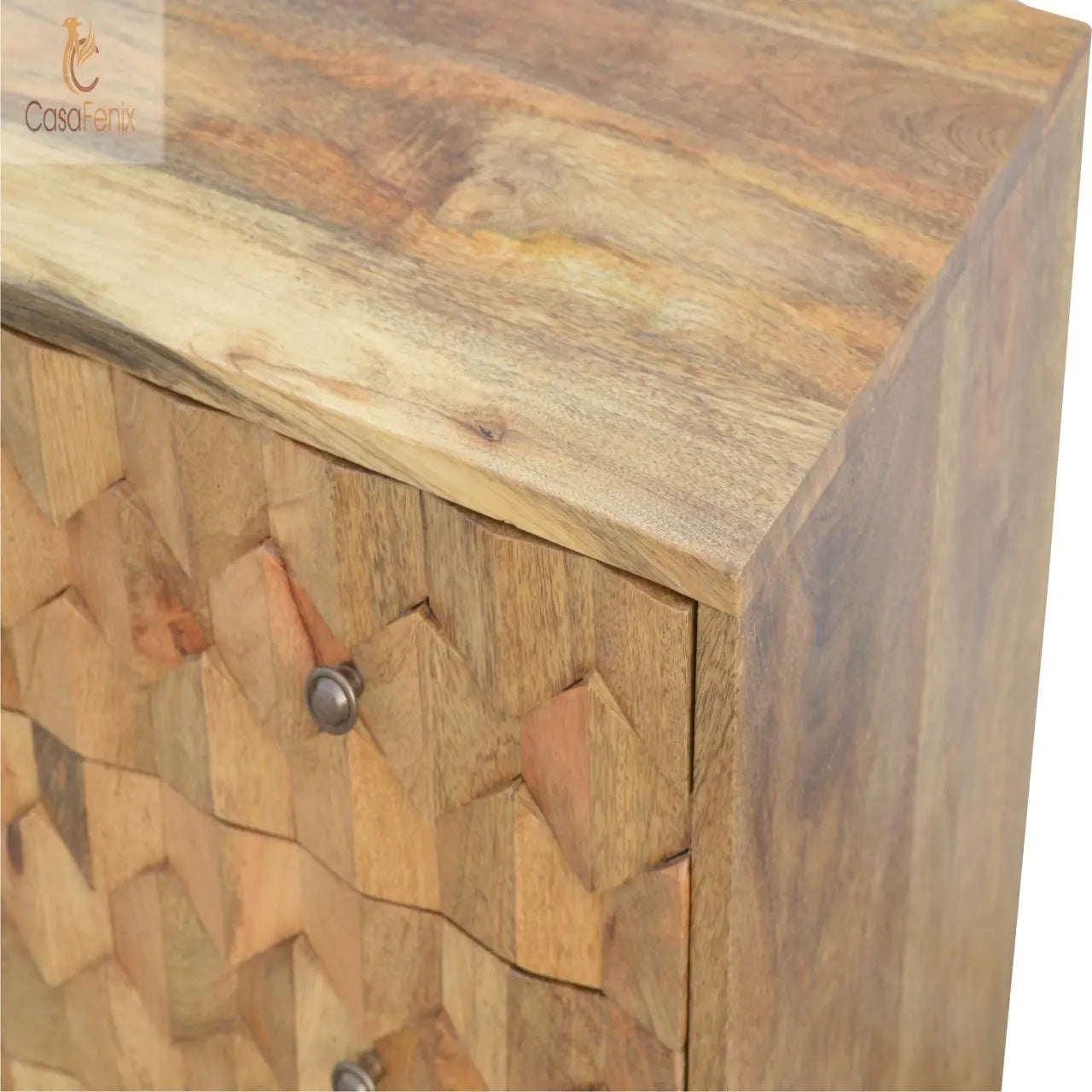 Pineapple Carved 3 Drawer Chest Nordic Style Oak-ish Finish - CasaFenix