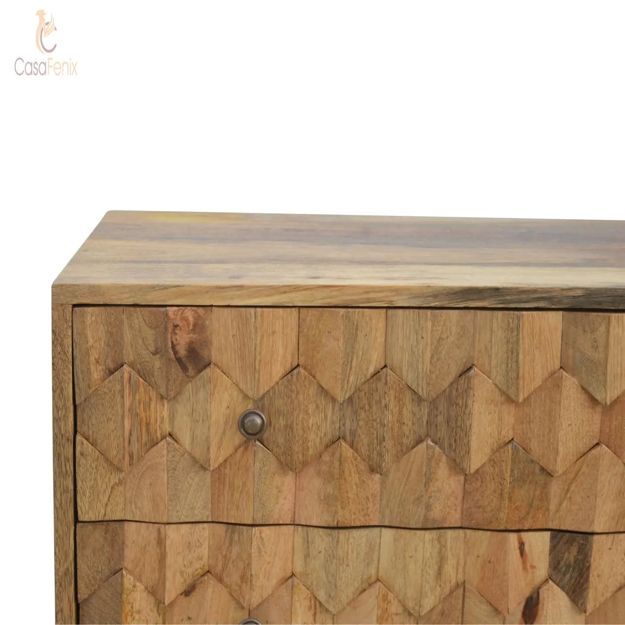 Pineapple Carved 3 Drawer Chest Nordic Style Oak-ish Finish - CasaFenix