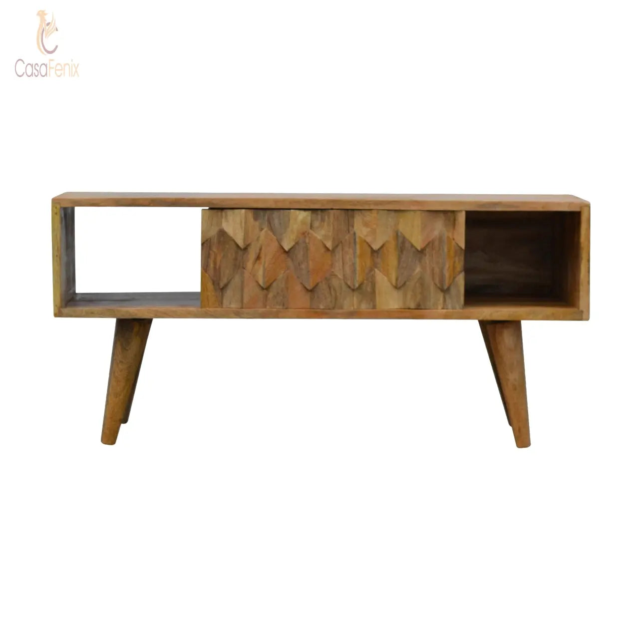 Pineapple Carved Media Unit with Sliding Door TV Stand - CasaFenix