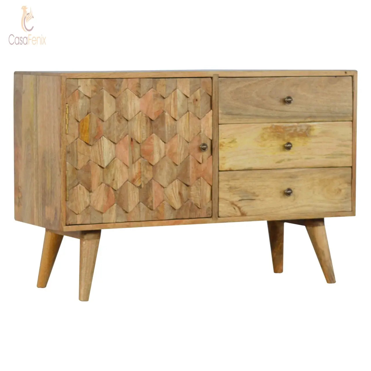 Pineapple Carved Sideboard 1 Door 3 Drawer - CasaFenix