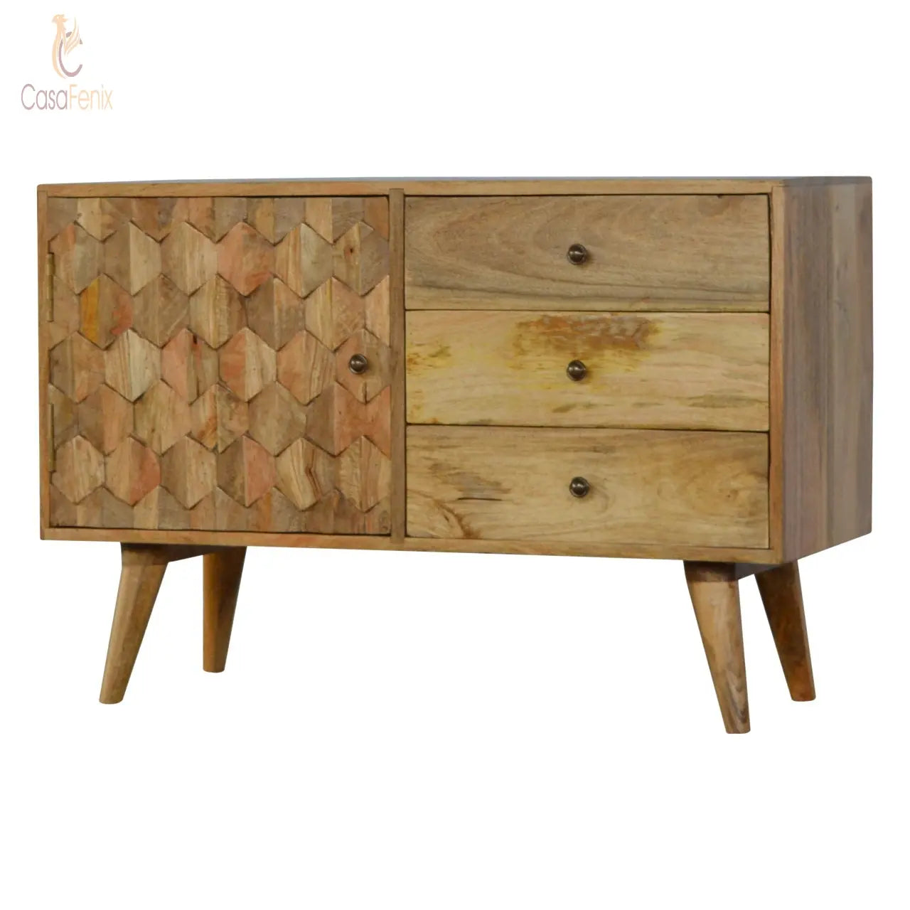 Pineapple Carved Sideboard 1 Door 3 Drawer - CasaFenix