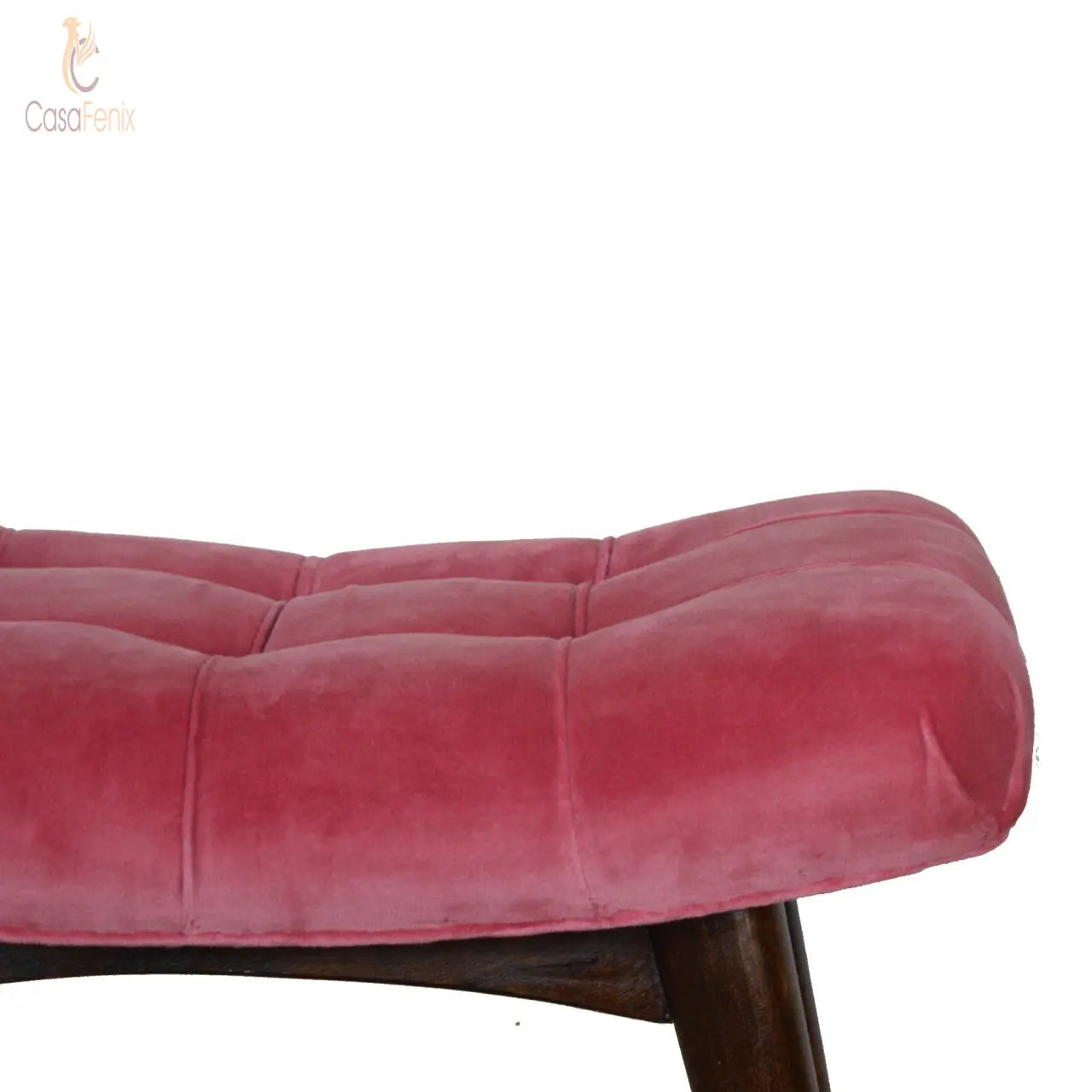 Pink Cotton Velvet Curved Bedroom Bench - CasaFenix