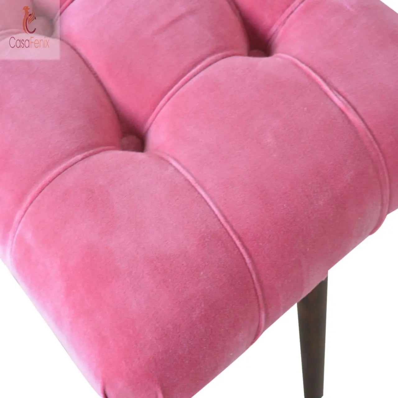 Pink Cotton Velvet Curved Bedroom Bench - CasaFenix