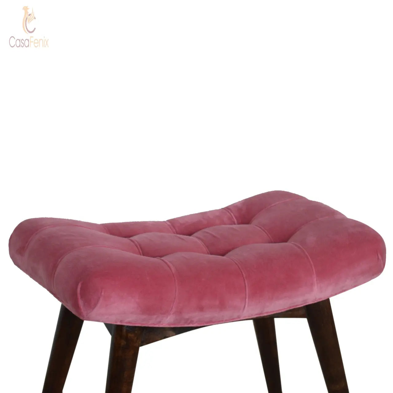 Pink Cotton Velvet Curved Bedroom Bench - CasaFenix