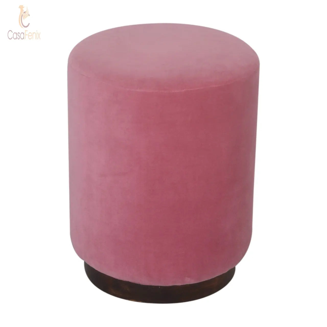 Pink Velvet Upholstered Footstool with Wooden Base - CasaFenix