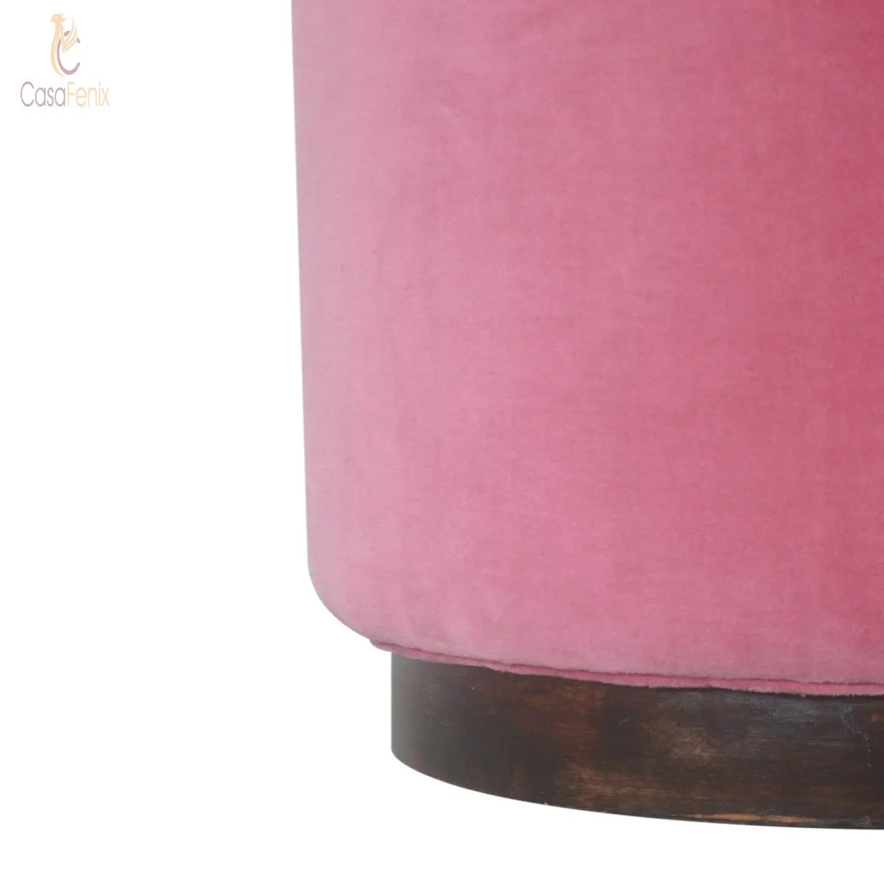 Pink Velvet Upholstered Footstool with Wooden Base - CasaFenix