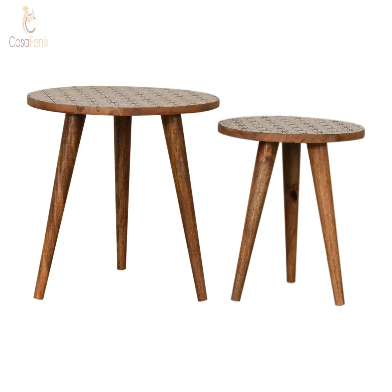 Prima 2 Nordic Nesting Stools Solid Mango Wood Two Tone - CasaFenix