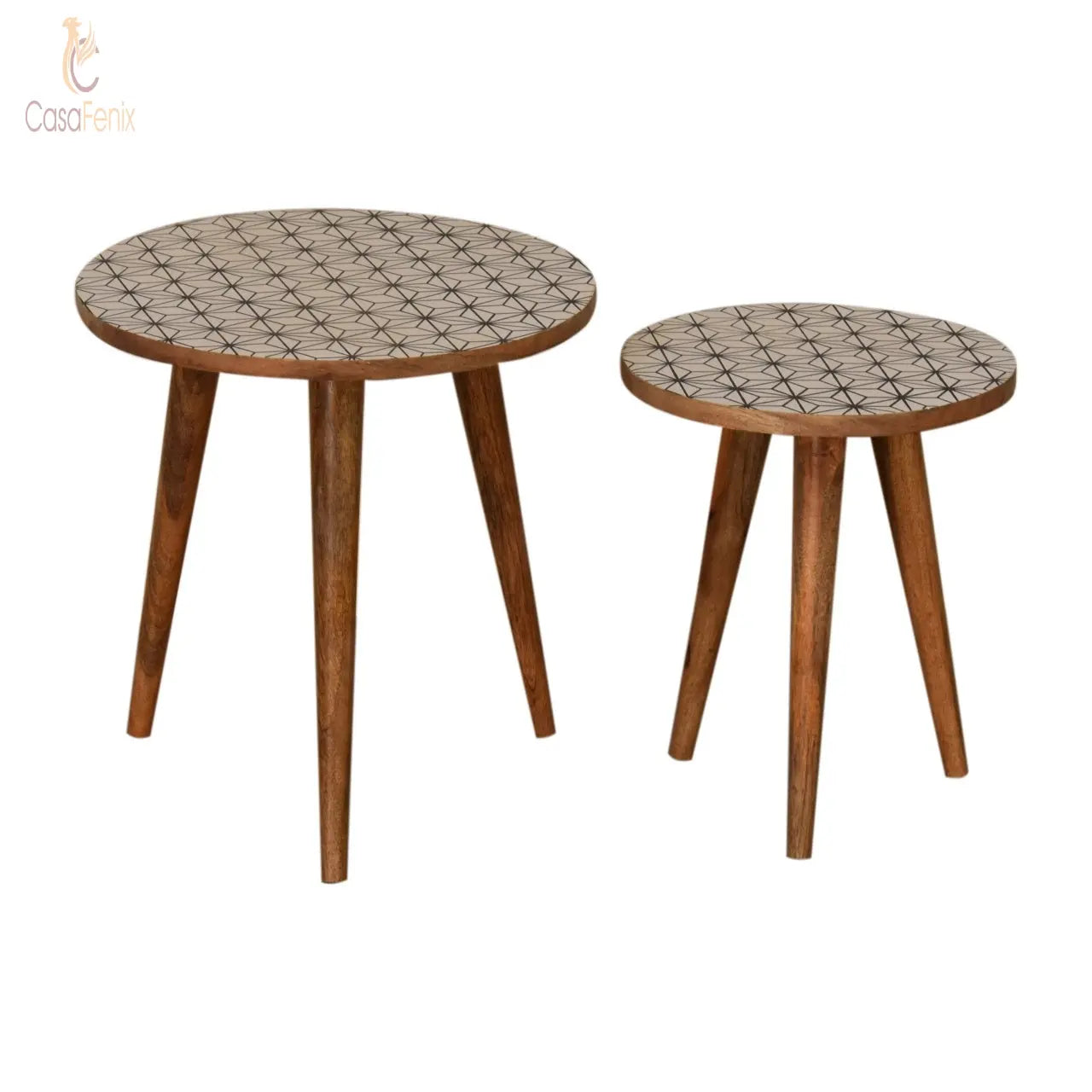 Prima 2 Nordic Nesting Stools Solid Mango Wood Two Tone - CasaFenix