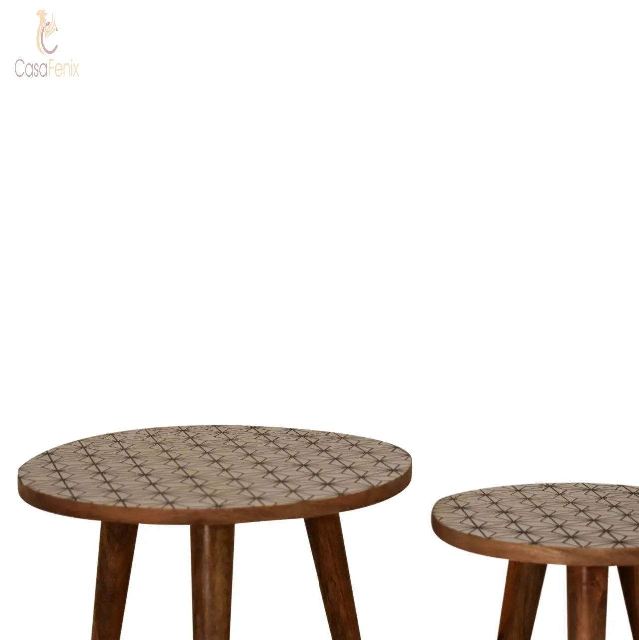 Prima 2 Nordic Nesting Stools Solid Mango Wood Two Tone - CasaFenix