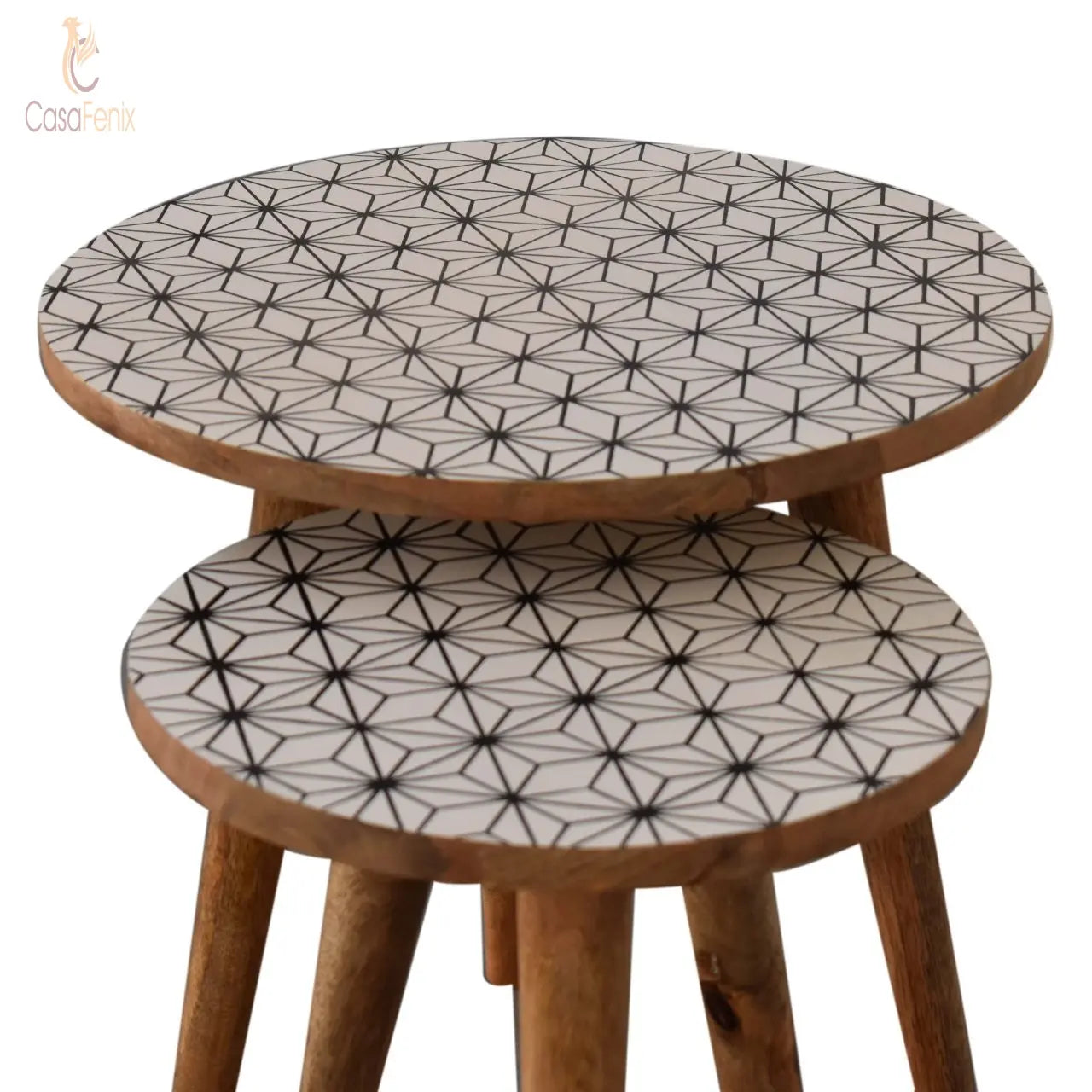 Prima 2 Nordic Nesting Stools Solid Mango Wood Two Tone - CasaFenix