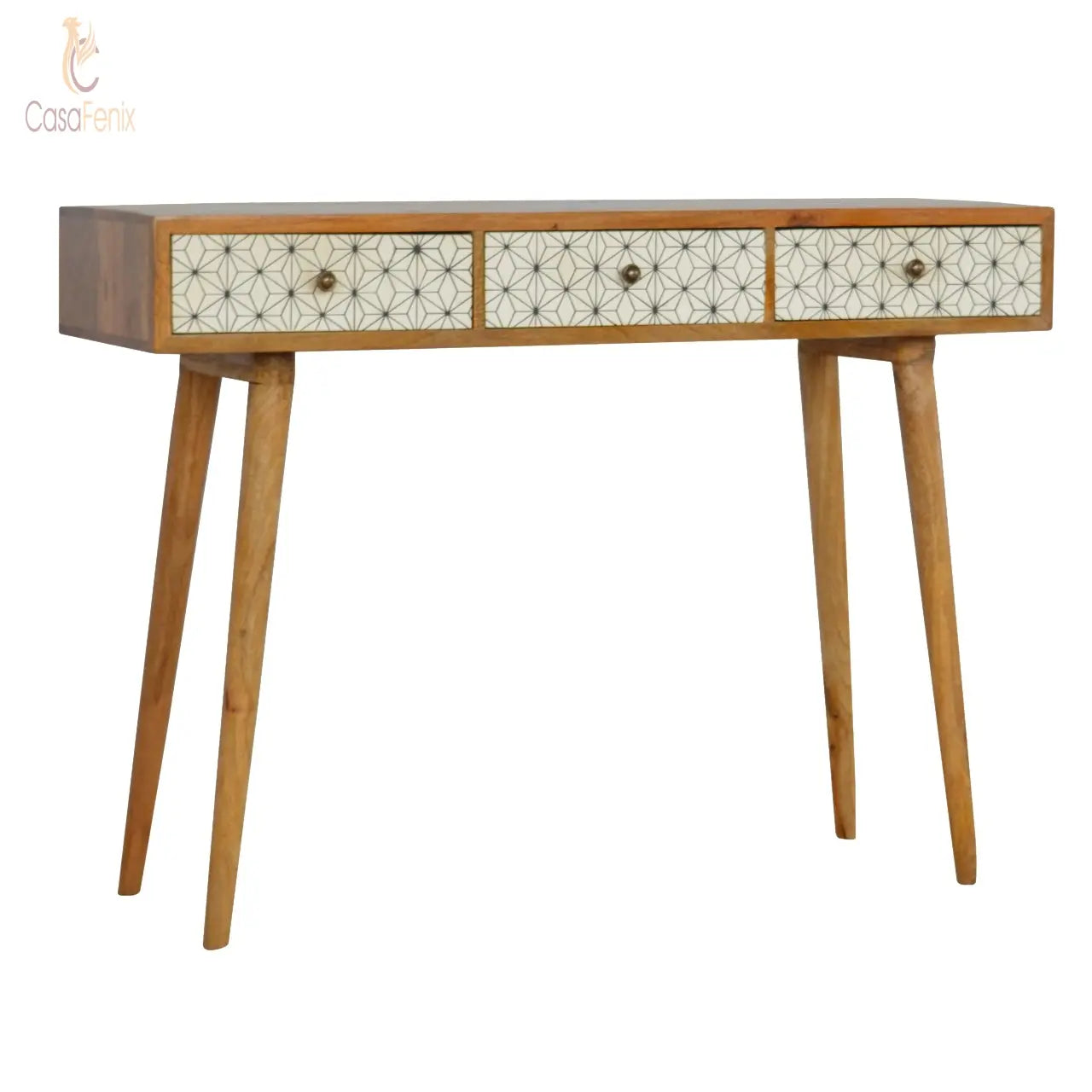 Prima Console Table 3 Drawer Desk Nordic Design 100% solid mango wood - CasaFenix