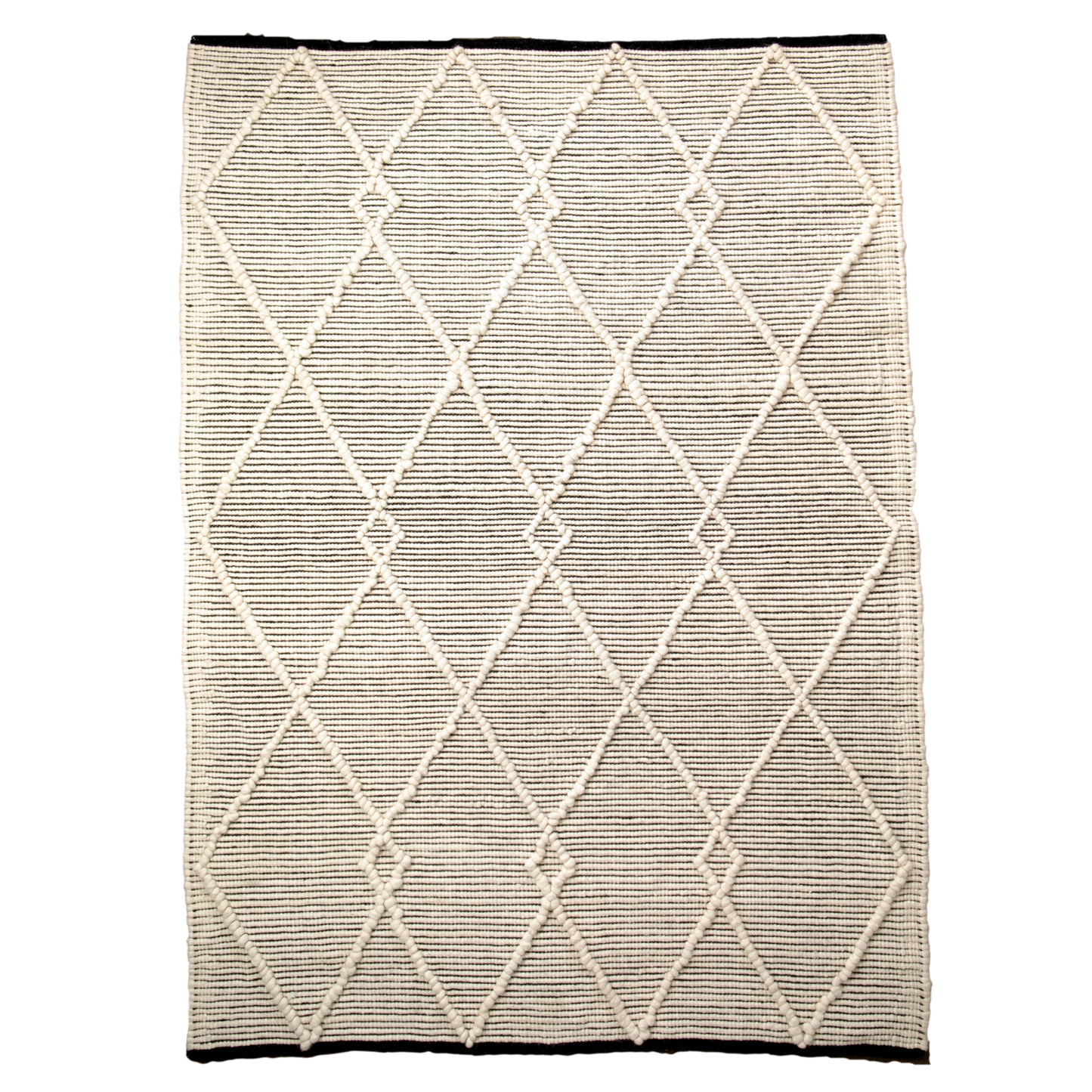 Cream & Black Diamond Pattern Large Wool Rug 120 x 180cm Rugs CasaFenix