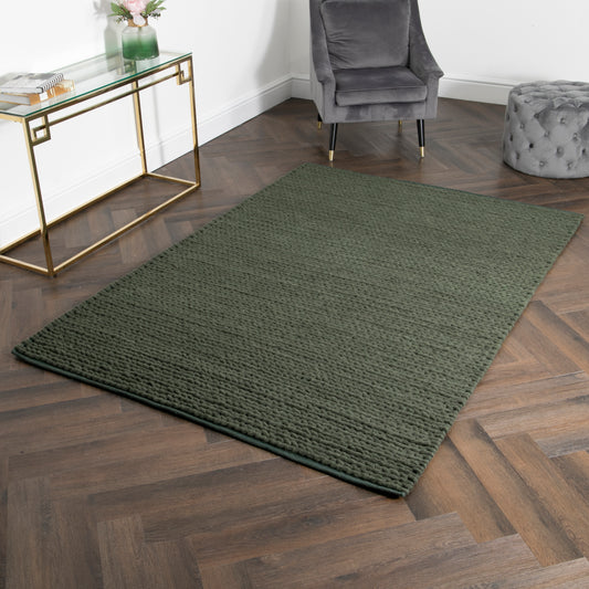 Green Knitted Large Wool Rug 160 x 230cm Rugs CasaFenix