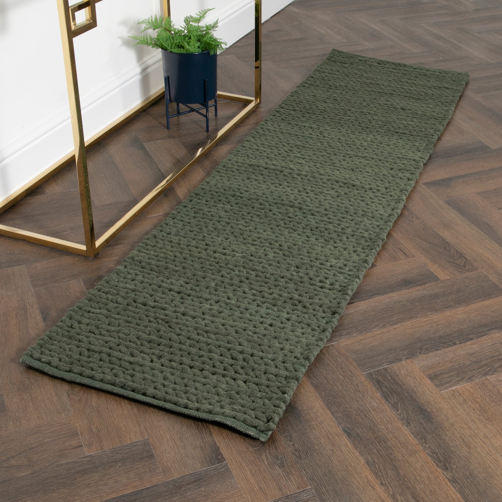 Green Knitted Runner Wool Rug (60 x 230cm) Rugs CasaFenix