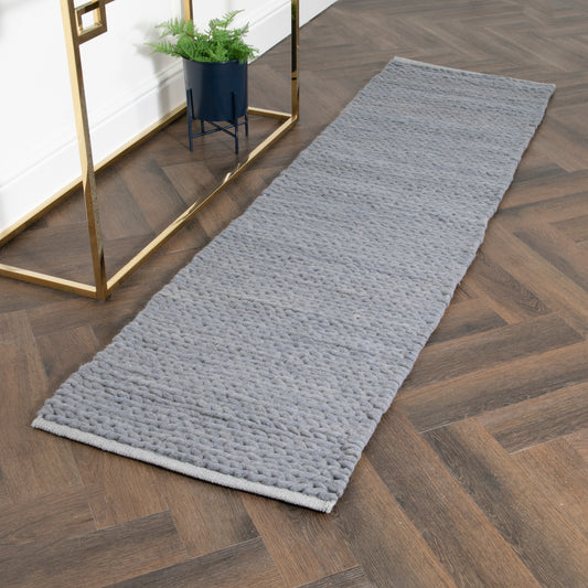 Grey Knitted Runner Wool Rug (60 x 230cm) Rugs CasaFenix