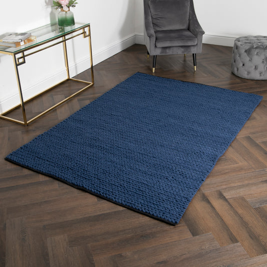 Navy Knitted Large Wool Rug 160 x 230cm Rugs CasaFenix