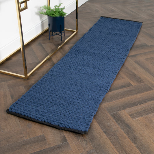 Navy Knitted Runner Wool Rug (60 x 230cm) Rugs CasaFenix