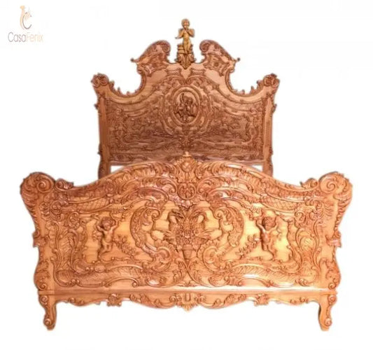 Reproduction of a Unique Carved Cherub bed in Solid Mahogany CasaFenix