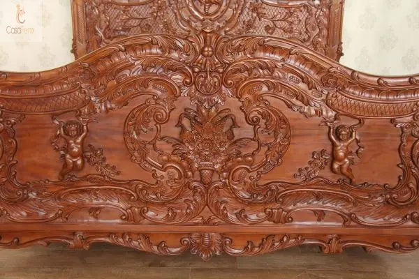 Reproduction of a Unique Carved Cherub bed in Solid Mahogany CasaFenix