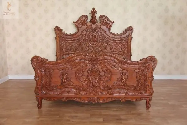 Reproduction of a Unique Carved Cherub bed in Solid Mahogany CasaFenix