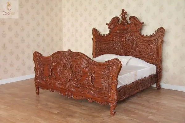 Reproduction of a Unique Carved Cherub bed in Solid Mahogany CasaFenix