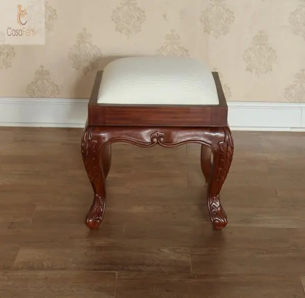 Rococo Style Carved Dressing Table Stool Antique Reproduction Solid Mahogany CasaFenix