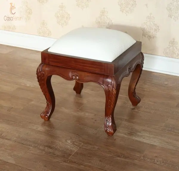 Rococo Style Carved Dressing Table Stool Antique Reproduction Solid Mahogany CasaFenix