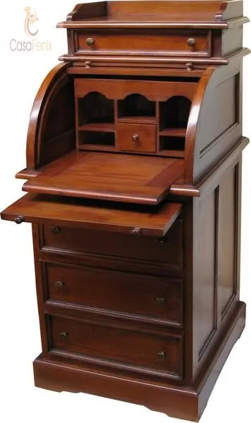 Roll Top Bureau Desk Solid Mahogany Antique Reproduction CasaFenix