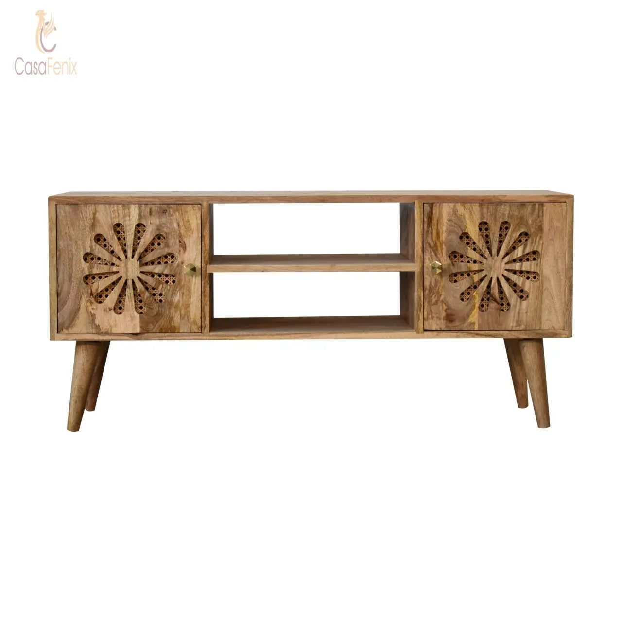 Rosalie Media Unit Solid Mango Wood & Rattan Wide TV Stand - CasaFenix