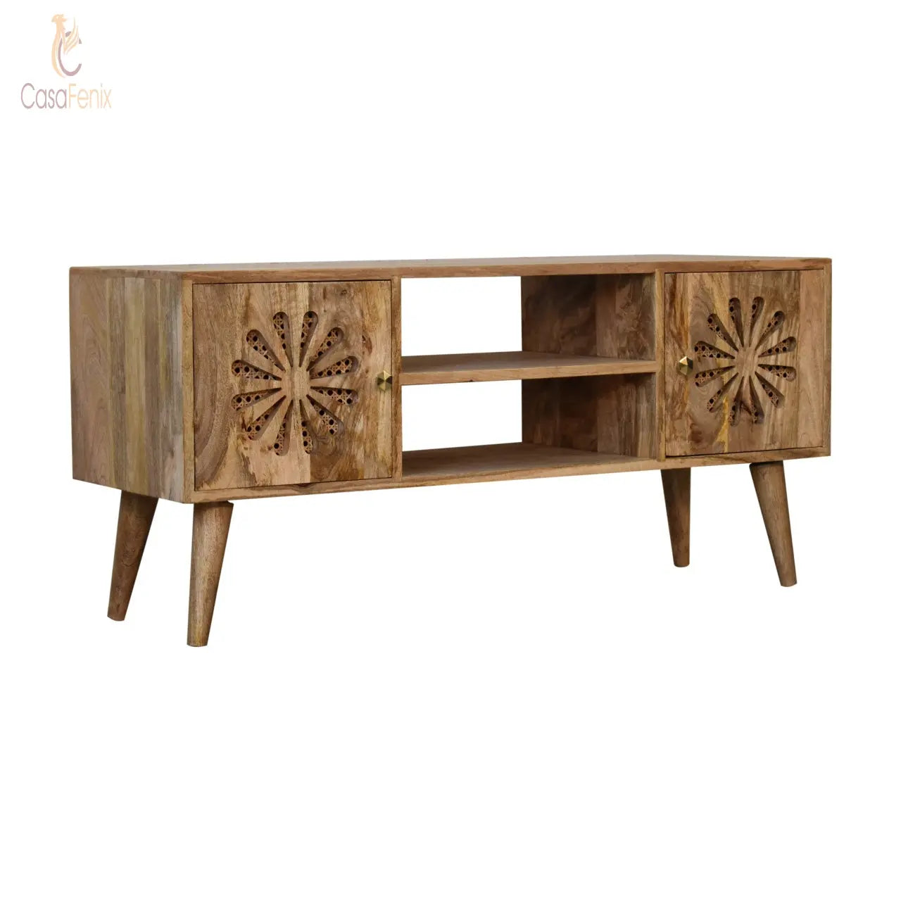 Rosalie Media Unit Solid Mango Wood & Rattan Wide TV Stand - CasaFenix