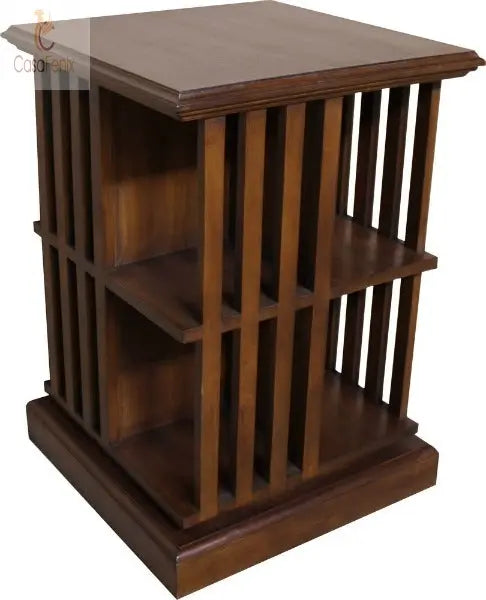 Rotating 8 Section Low Bookcase Solid Mahogany Fixed Shelves CasaFenix