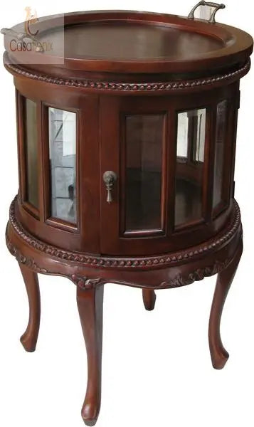 Round Tea Table With Tray Solid Mahogany Butlers Tray Table - CasaFenix