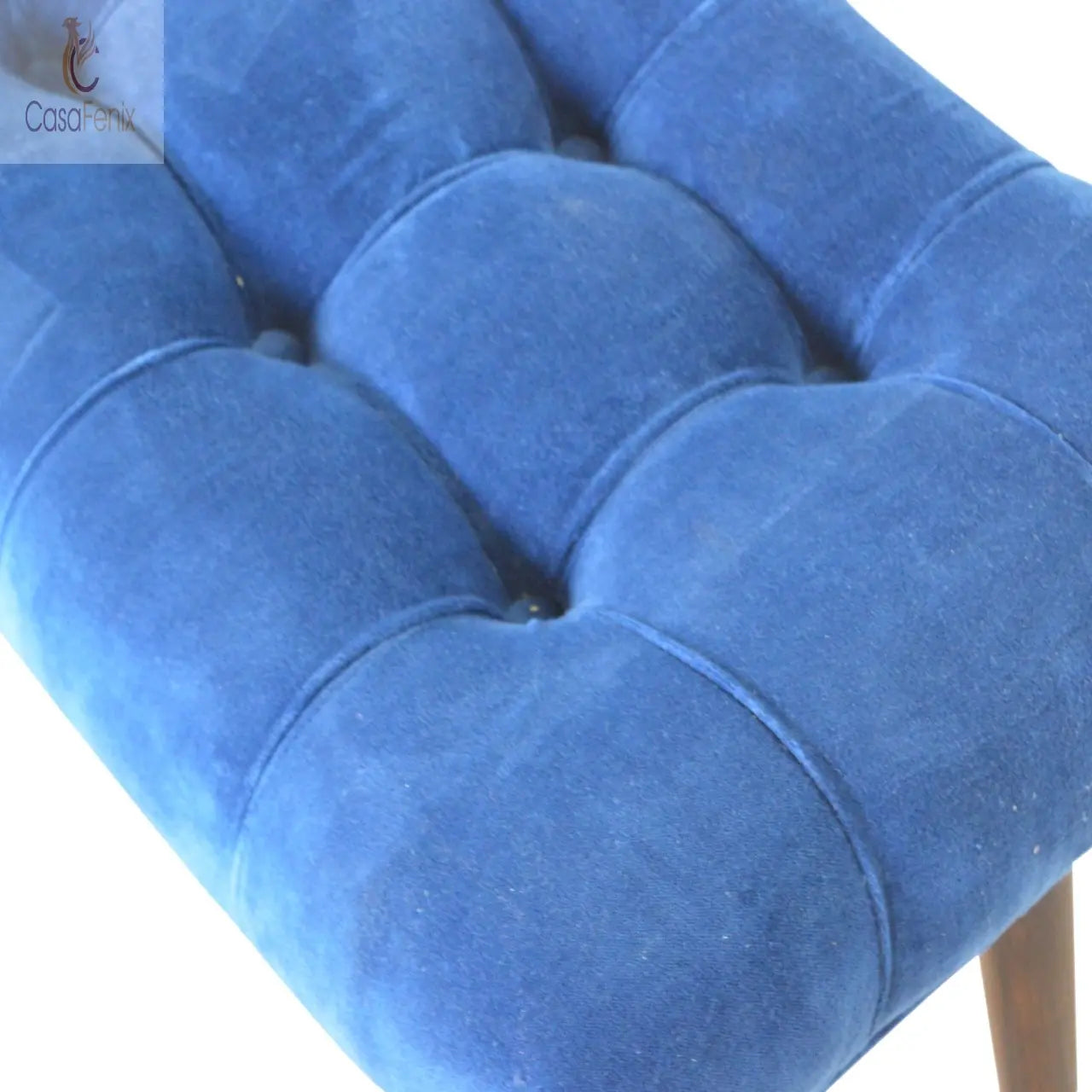 Royal Blue Cotton Velvet Curved Bedroom Bench - CasaFenix