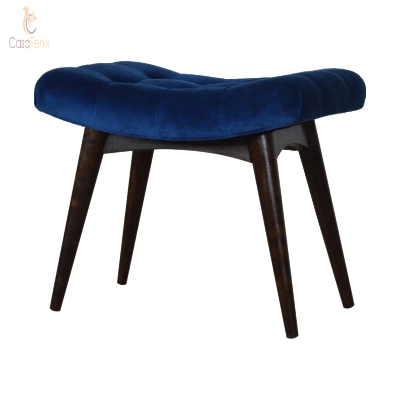 Royal Blue Cotton Velvet Curved Bedroom Bench - CasaFenix