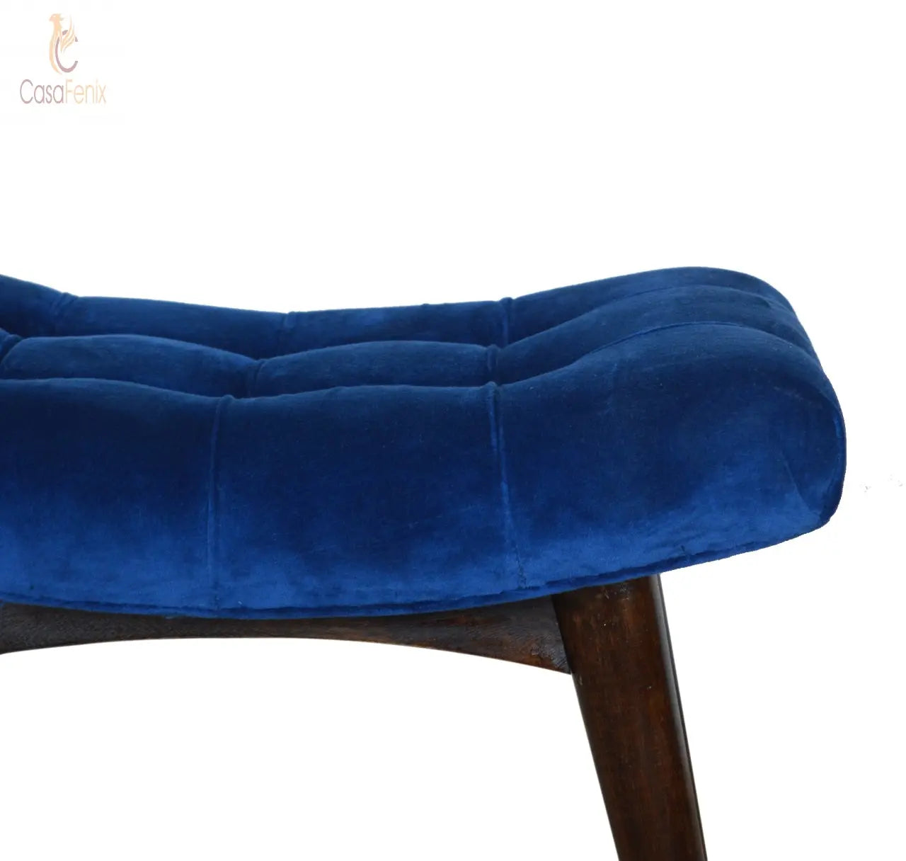 Royal Blue Cotton Velvet Curved Bedroom Bench - CasaFenix