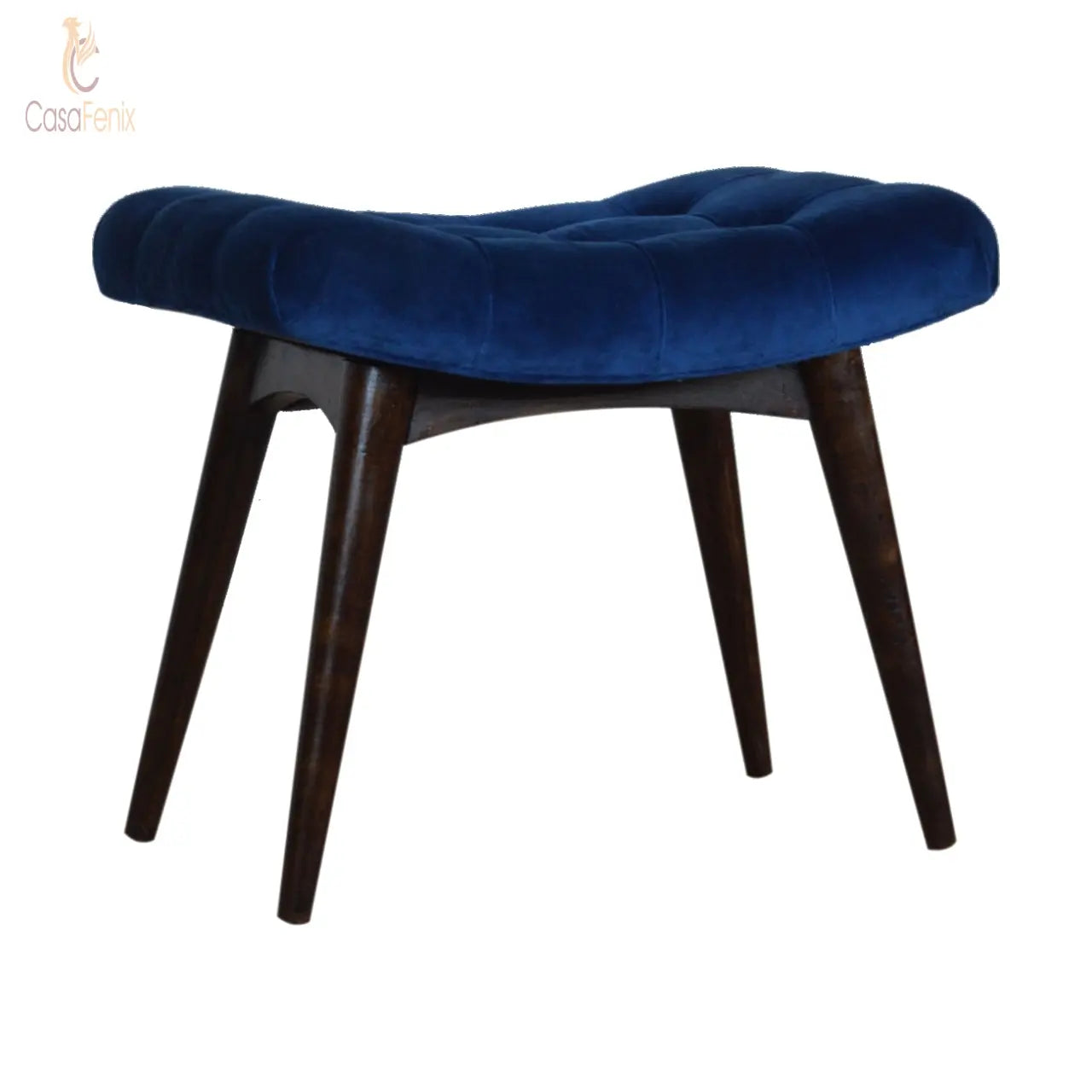 Royal Blue Cotton Velvet Curved Bedroom Bench - CasaFenix