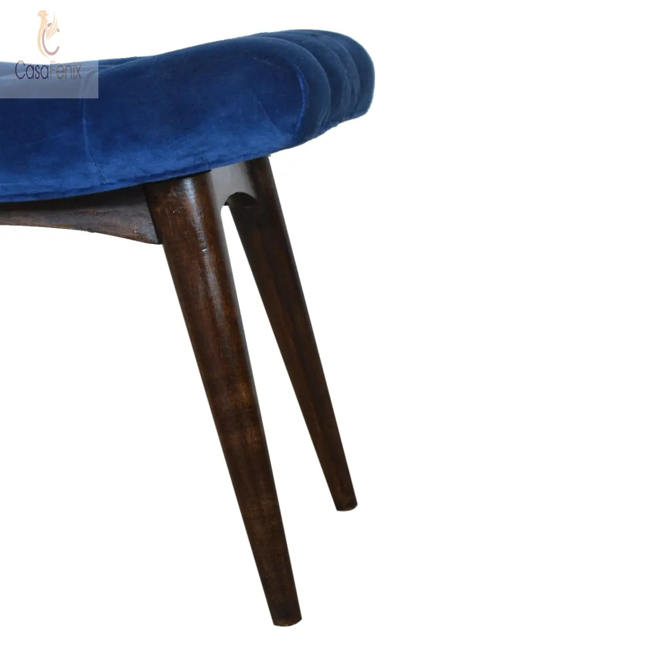 Royal Blue Cotton Velvet Curved Bedroom Bench - CasaFenix