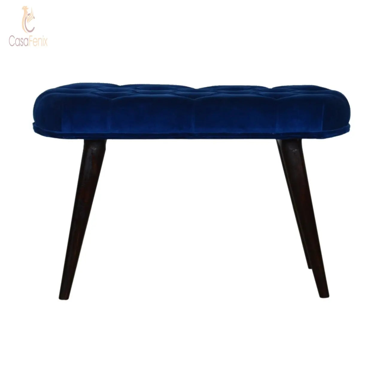 Royal Blue Cotton Velvet Deep Button Bedroom Bench - CasaFenix