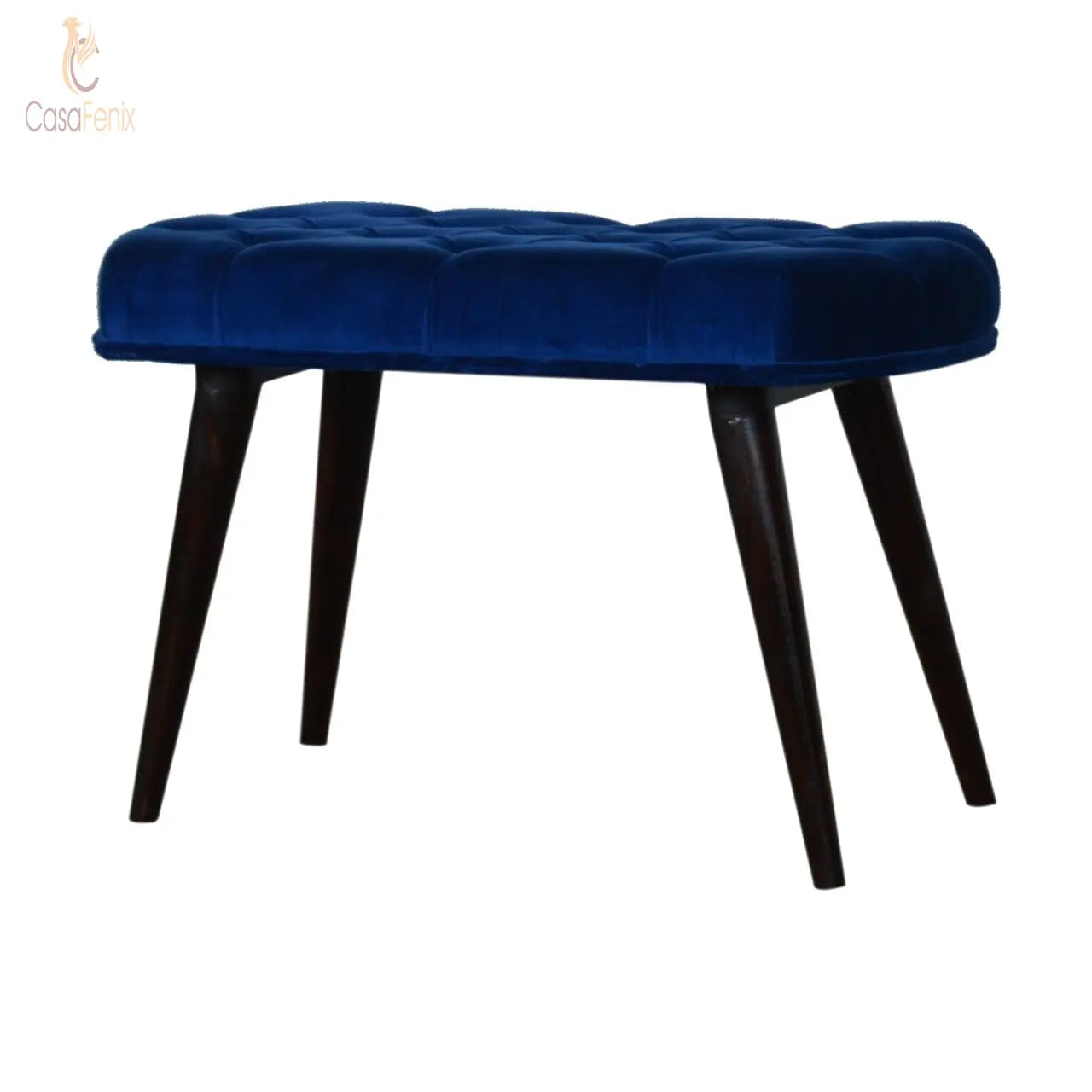 Royal Blue Cotton Velvet Deep Button Bedroom Bench - CasaFenix