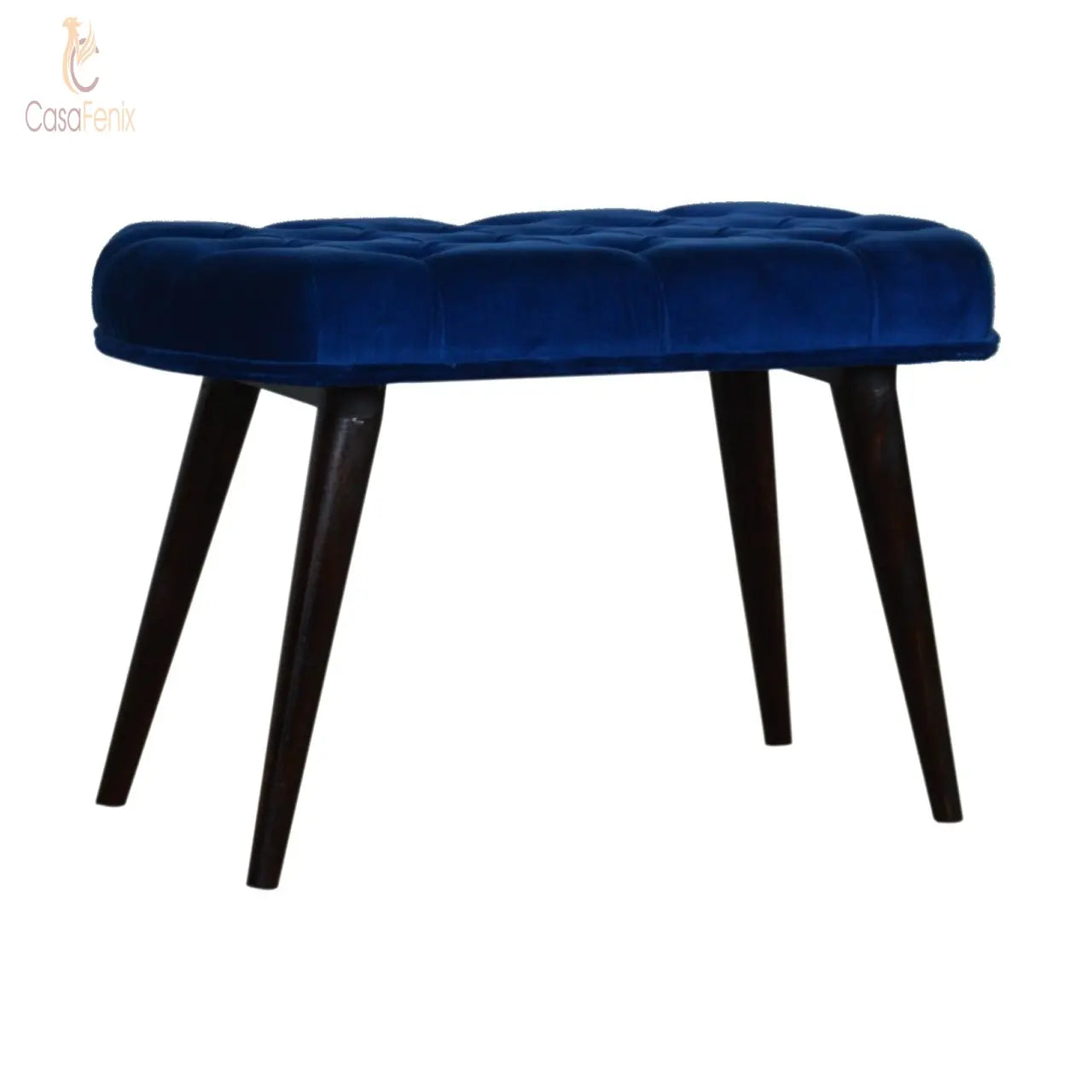 Royal Blue Cotton Velvet Deep Button Bedroom Bench - CasaFenix