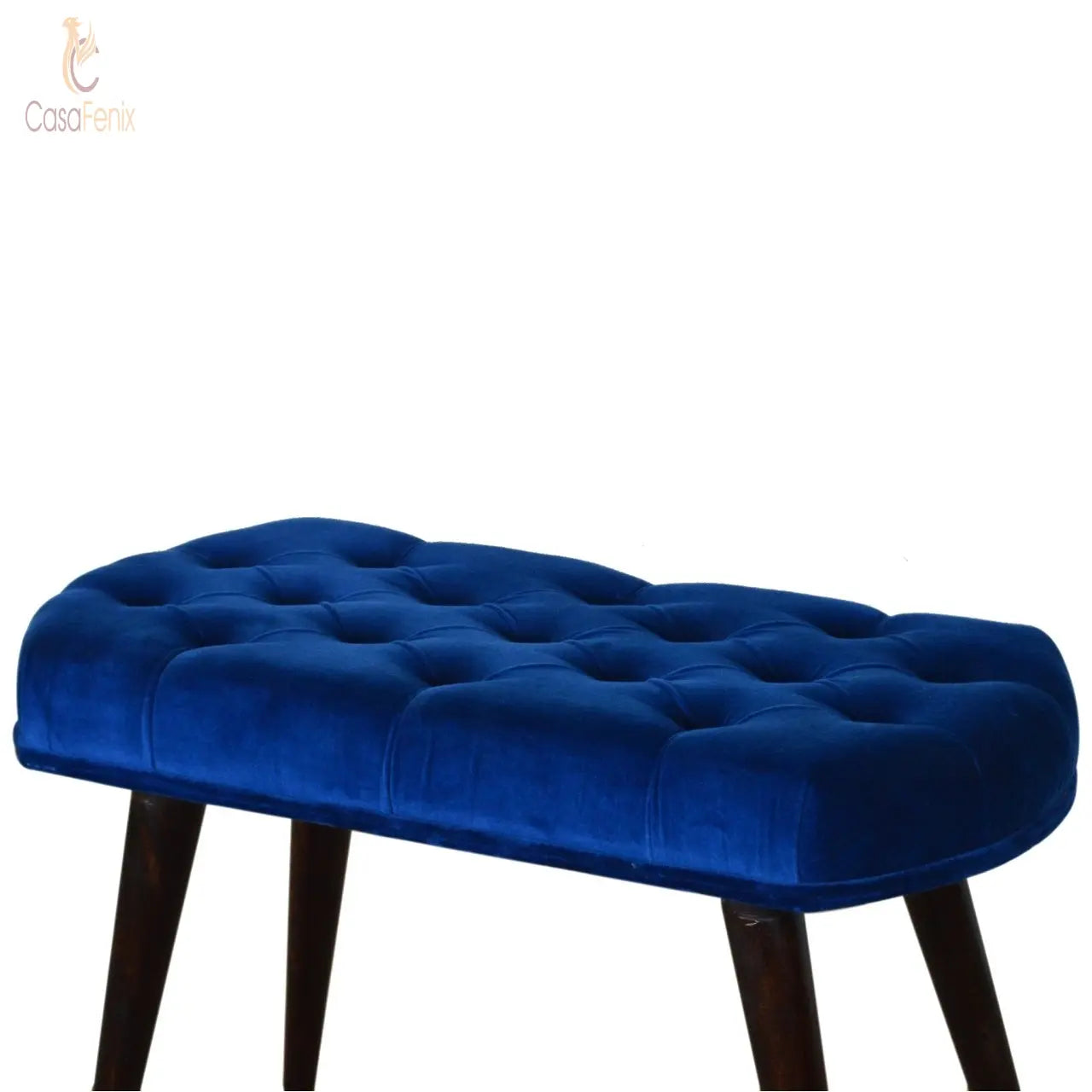 Royal Blue Cotton Velvet Deep Button Bedroom Bench - CasaFenix