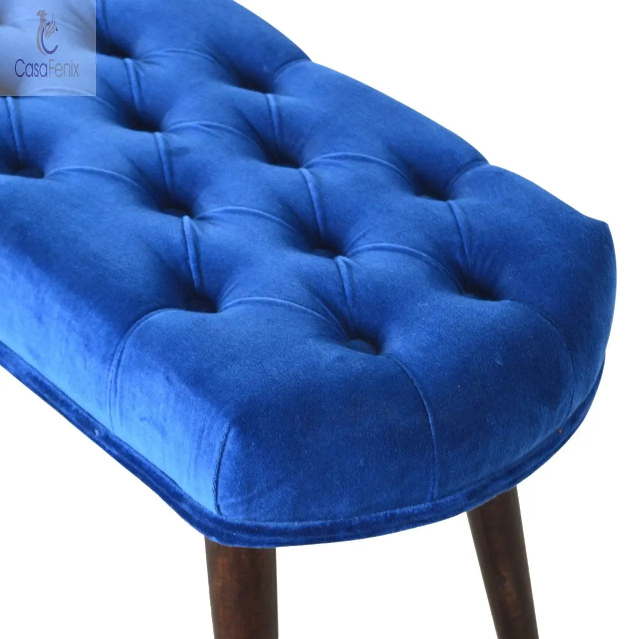 Royal Blue Cotton Velvet Deep Button Bedroom Bench - CasaFenix