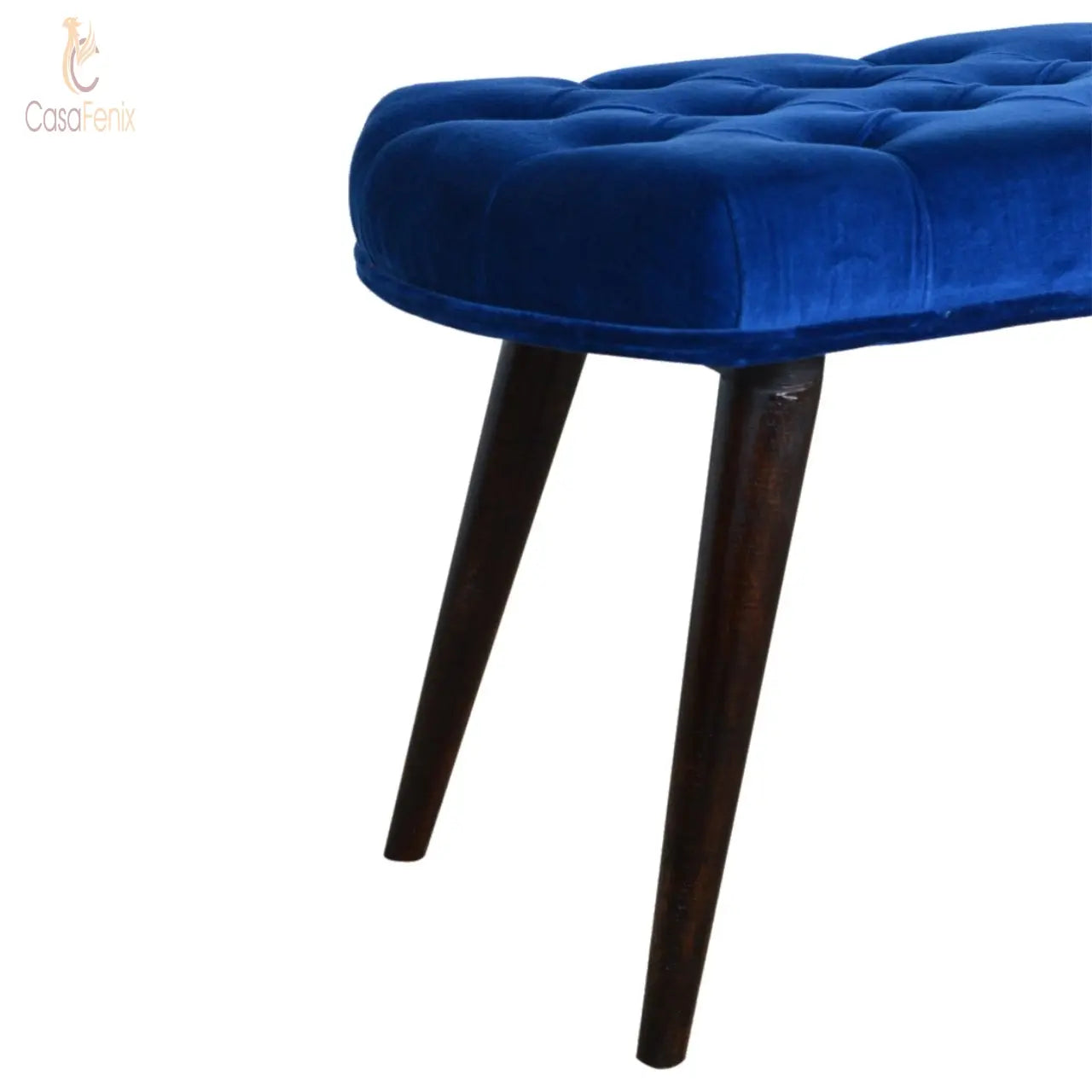 Royal Blue Cotton Velvet Deep Button Bedroom Bench - CasaFenix