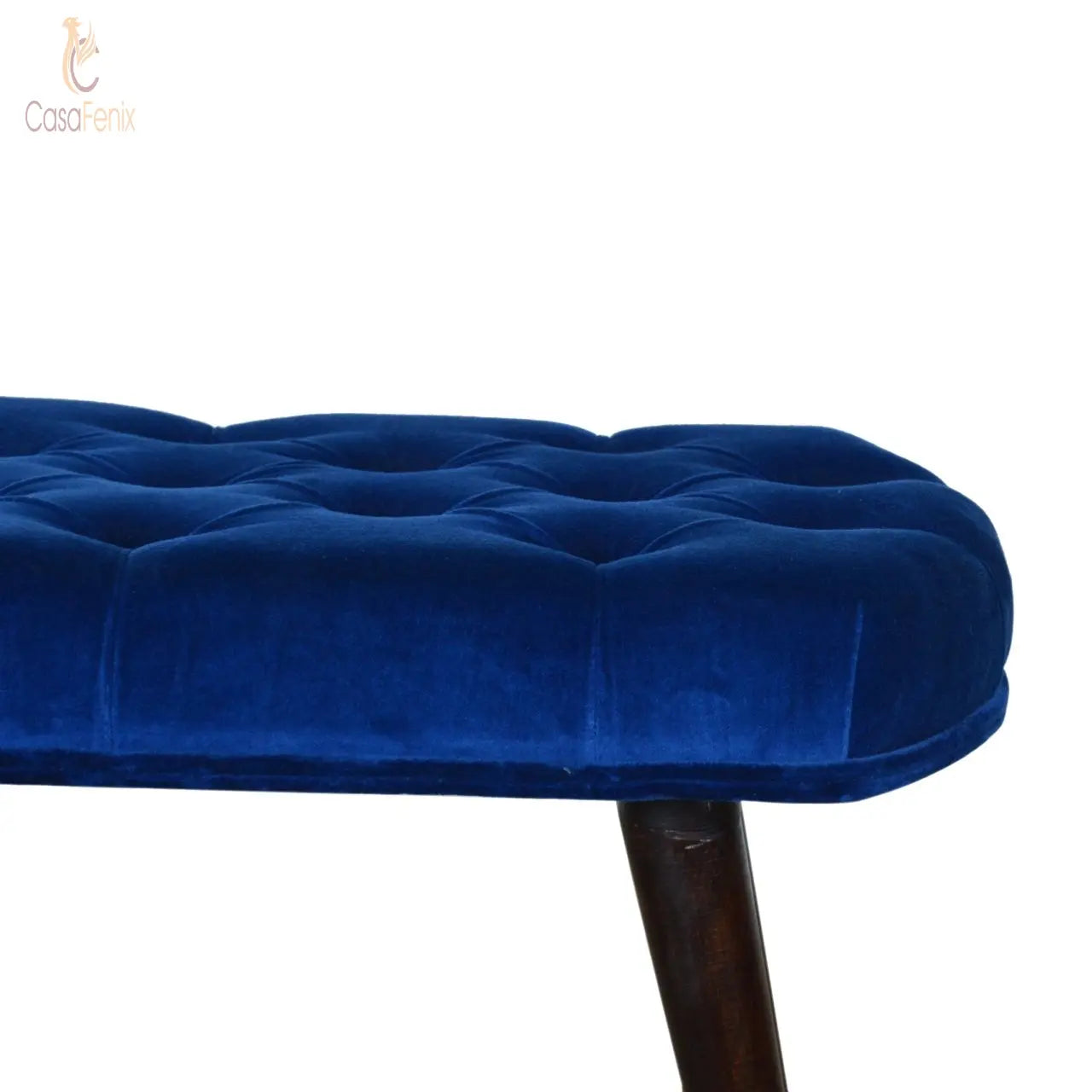 Royal Blue Cotton Velvet Deep Button Bedroom Bench - CasaFenix