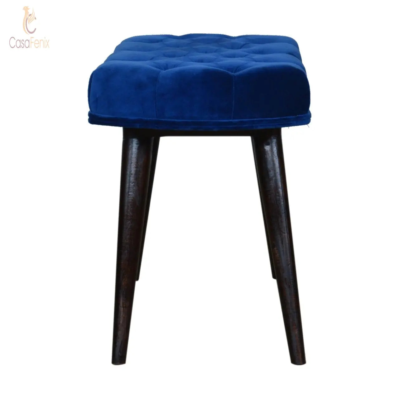 Royal Blue Cotton Velvet Deep Button Bedroom Bench - CasaFenix