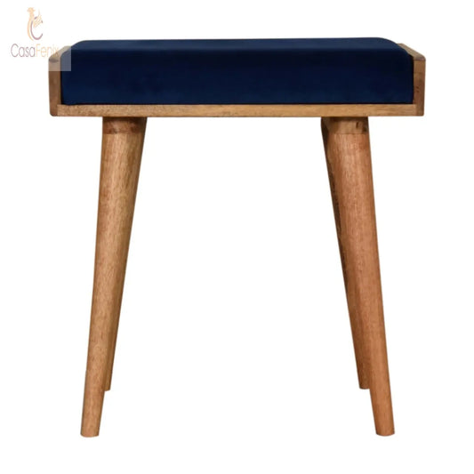 Royal Blue Velvet Tray Nordic Style Footstool Solid Mango Wood - CasaFenix