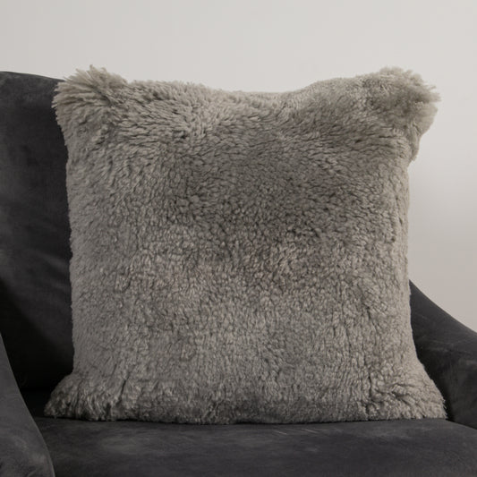 Grey Short Pile Sheepskin Cushion 45x45cm - CasaFenix